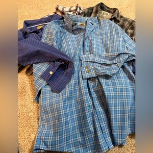 Blue and Gray Plaid and stripe Men's Shirts